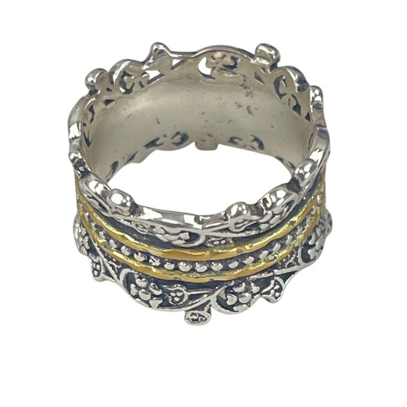Ornate Floral Ring Sterling Silver and Brass Womens Size 8 - Picture 1 of 7